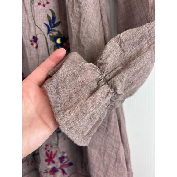 Umgee Women's Boho Floral Embroidered Long Sleeve Mini Dress Taupe Size S - Picture 5 of 12